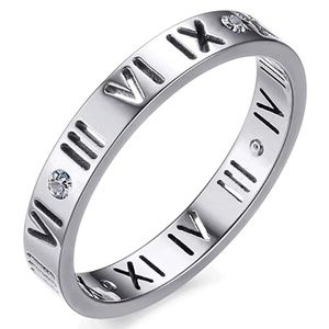 Stainless Steel CZ Roman Numeral Love Wedding Ring Band for Women Girls Silver 5